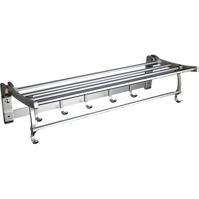 Держатель для полотенец FRAP F808 с полкой и крючками, поворотный, хром
